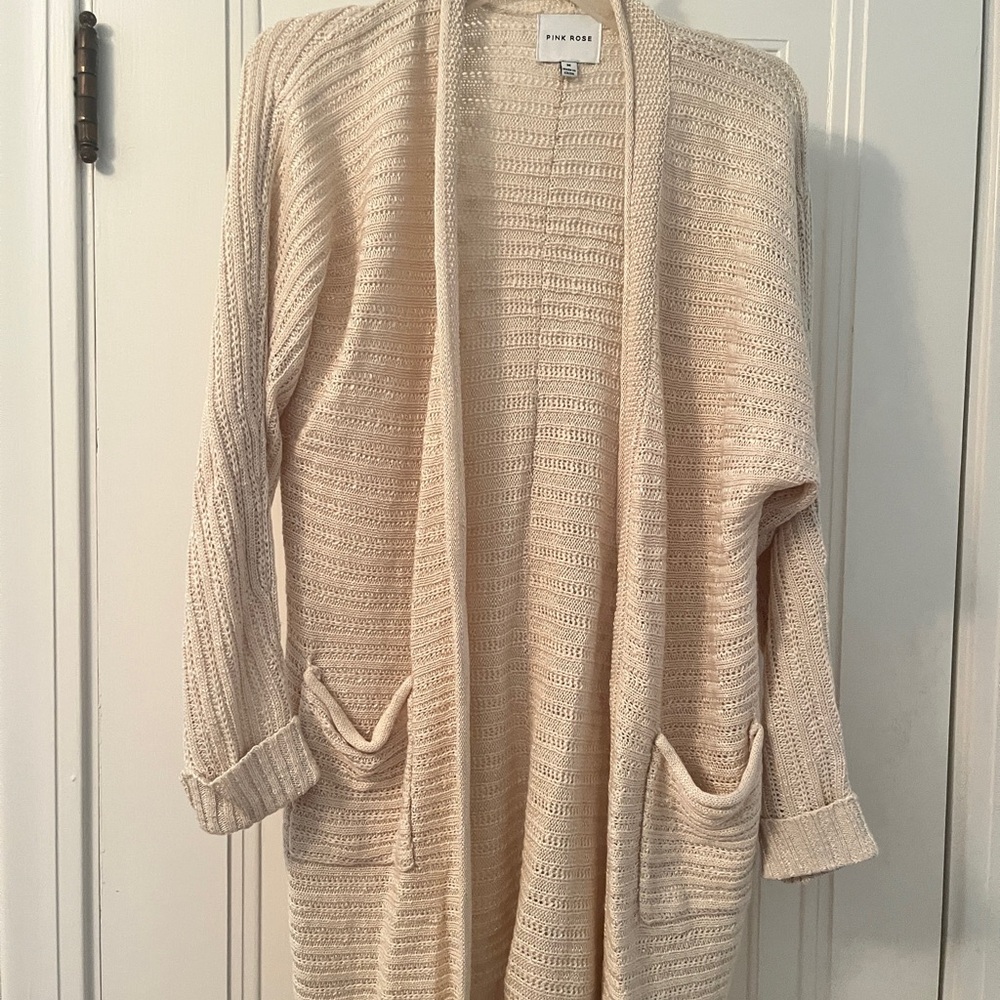 Pink Rose Cream Open-Front Cardigan Sweater